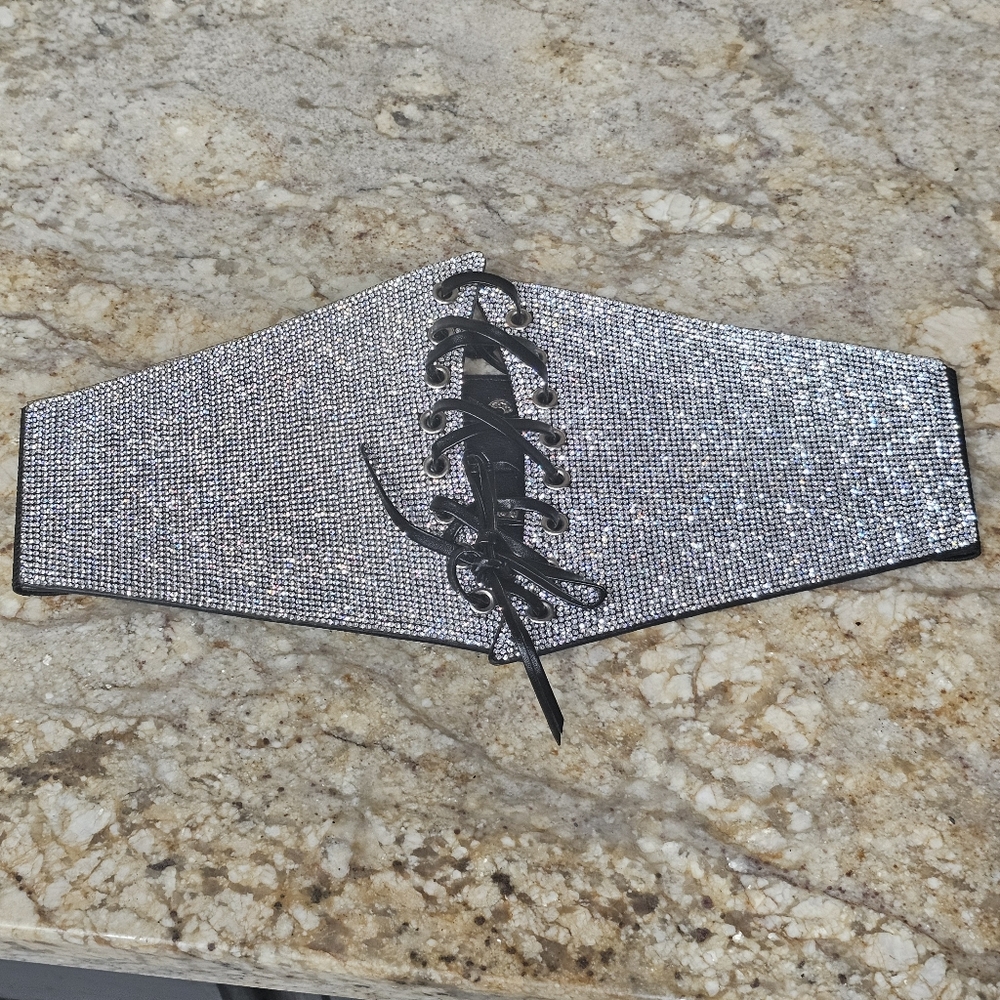 Silver Rhinestone Corset Belt NWOT - Picture 3 of 5
